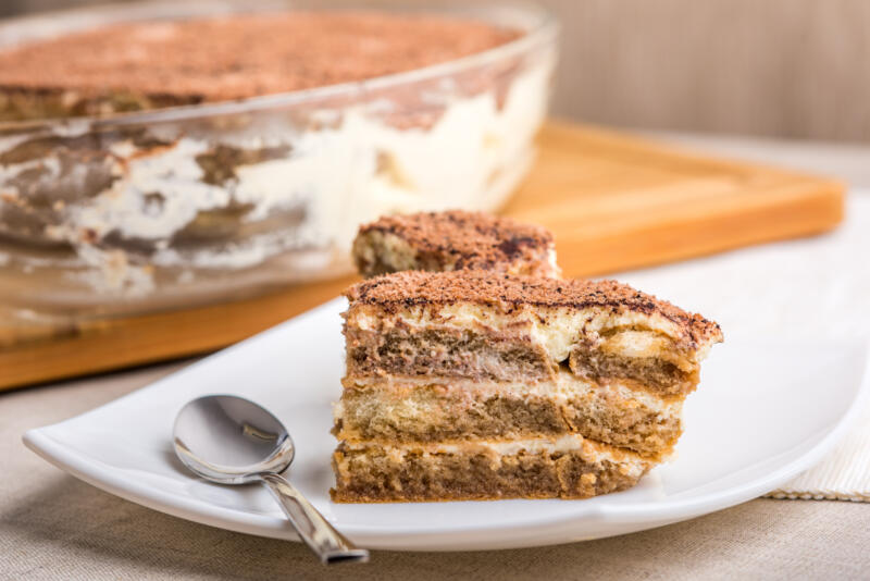 Tiramisu cake on a plate