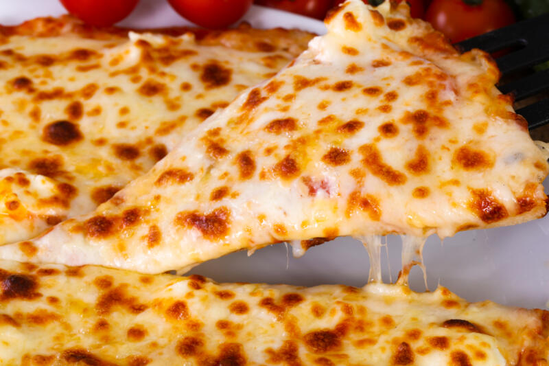 Four cheeses pizza with bubbly cheese