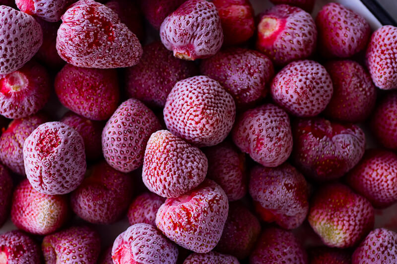Frozen strawberries close up