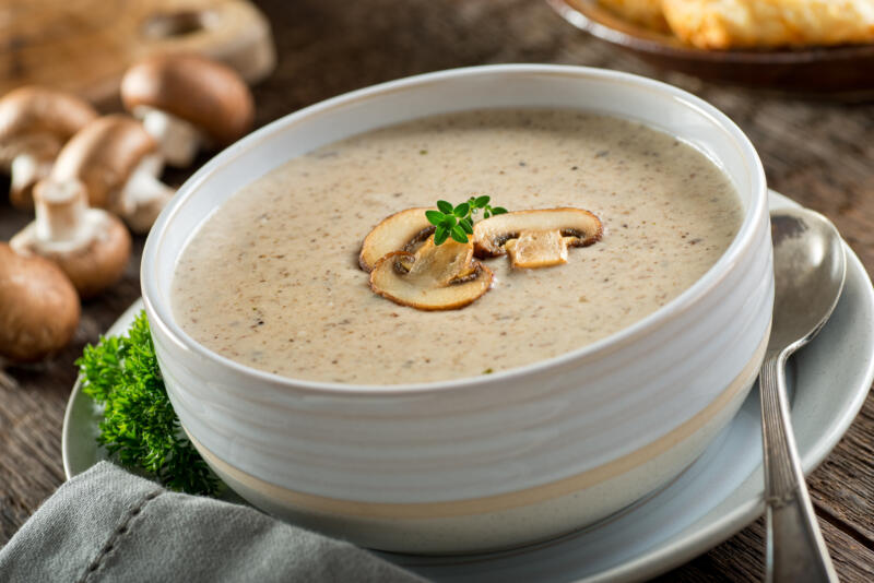 A bowl of mushroom soup