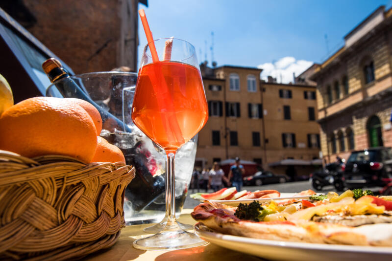 Aperol spritz and Italian pizza