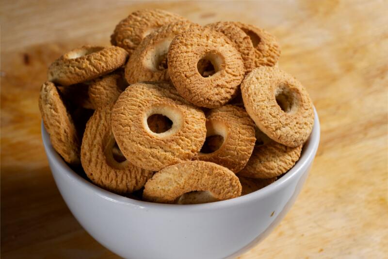 Coco biscuits in a bowl on a table