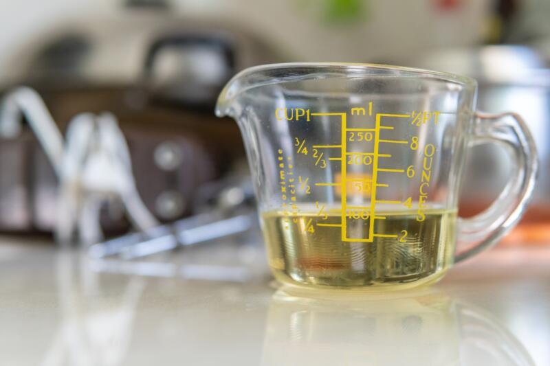 Vegetable oil in a measuring cup for baking use