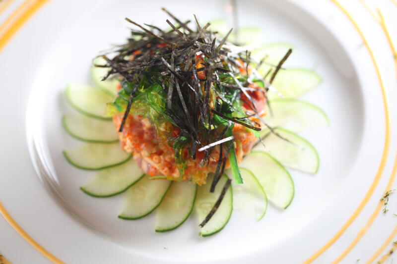 Asian salad with chopped nori seaweed