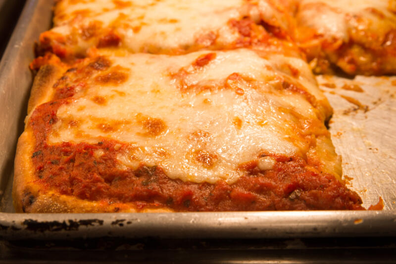 Sicilian style pizza Margherita in a pan