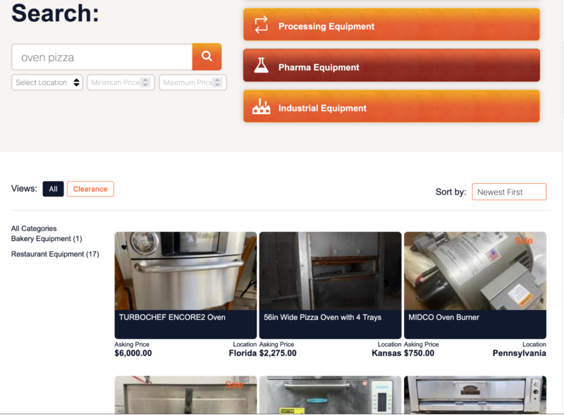 Bid on equipment page about pizza ovens to buy