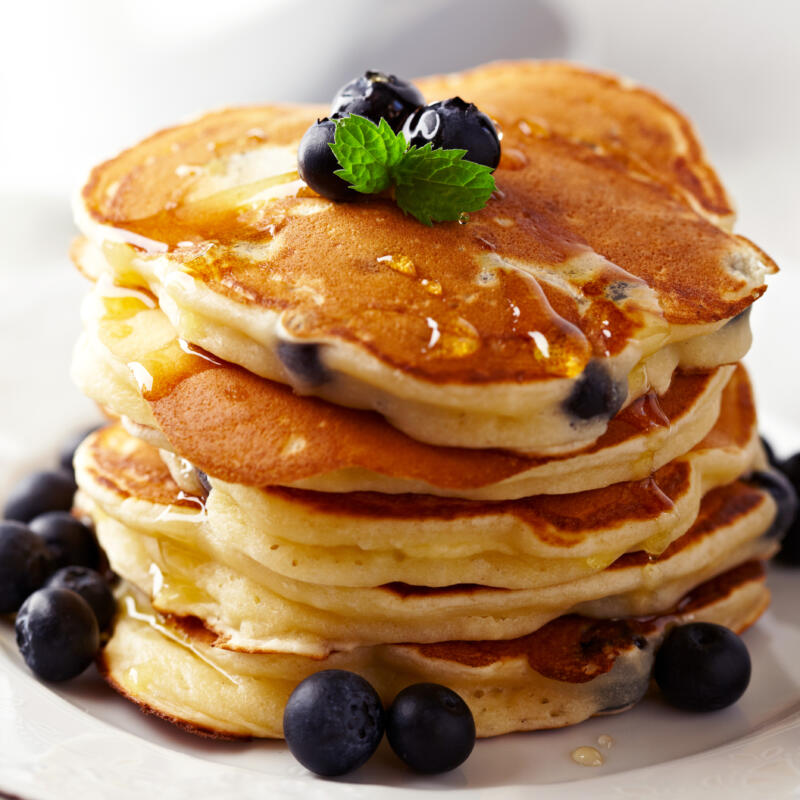 Buttermilk pancakes with blueberries close-up