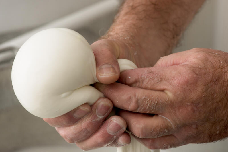 Close-up of making a Mozzarella ball