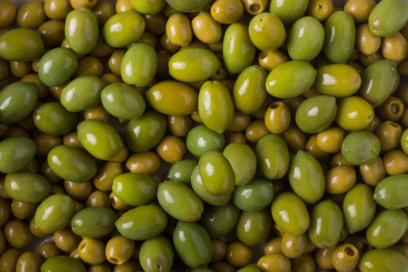 Close-up of green olives without seeds