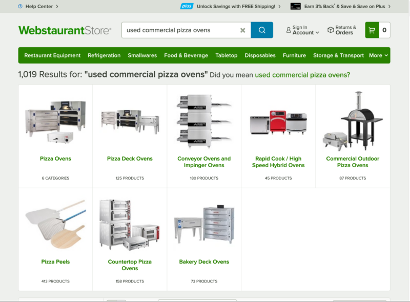 Webstaurant store page about used commercial pizza ovens