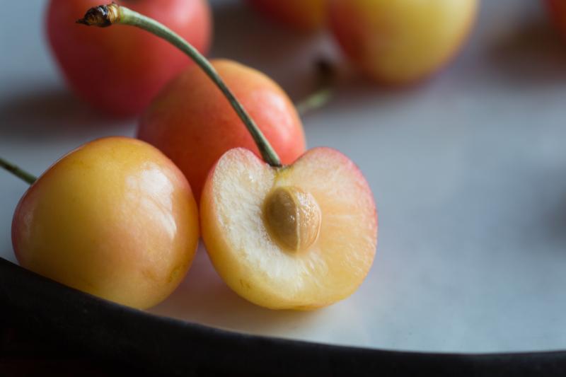 Cherry Rainer on a plate cut closeup
