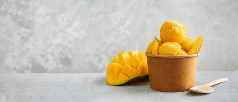 Mango sorbet in a cup