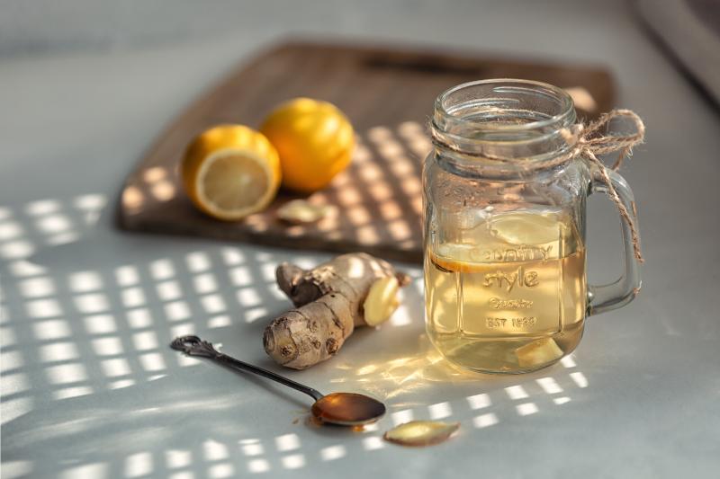 Ginger-infused water in a jar