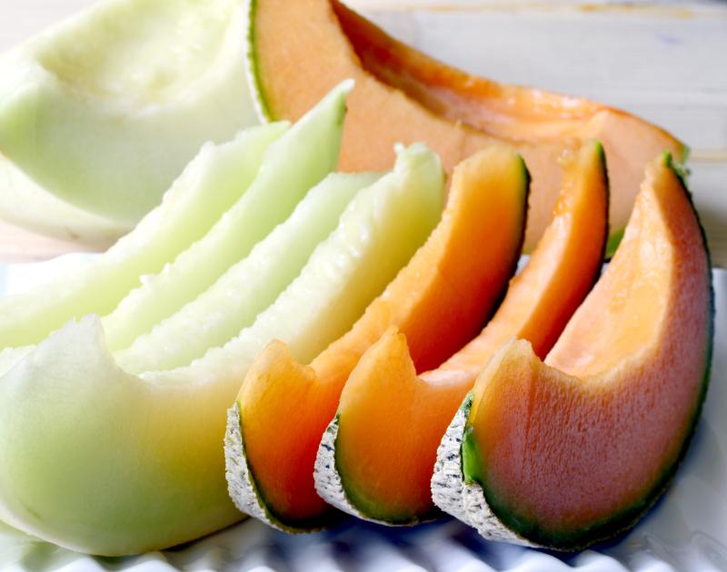 Different slices of peeled melons